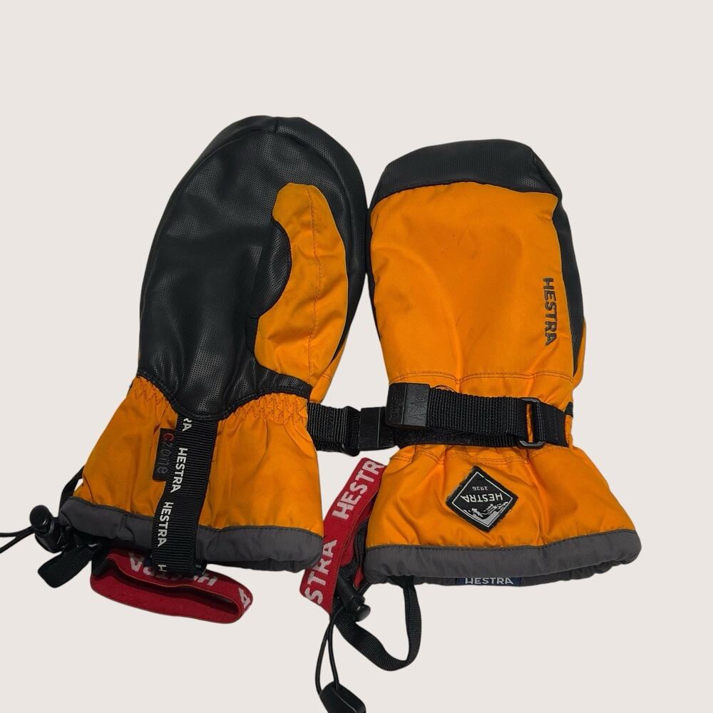 Hestra CZone Kids Ski Mittens Size 6 Orange Black Leather Waterproof Youth Mitts
